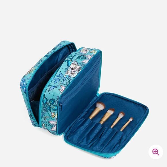 Vera Bradley Factory Style Large Blush and Brush Makeup Case Peacock Garden NWT - Picture 2 of 6